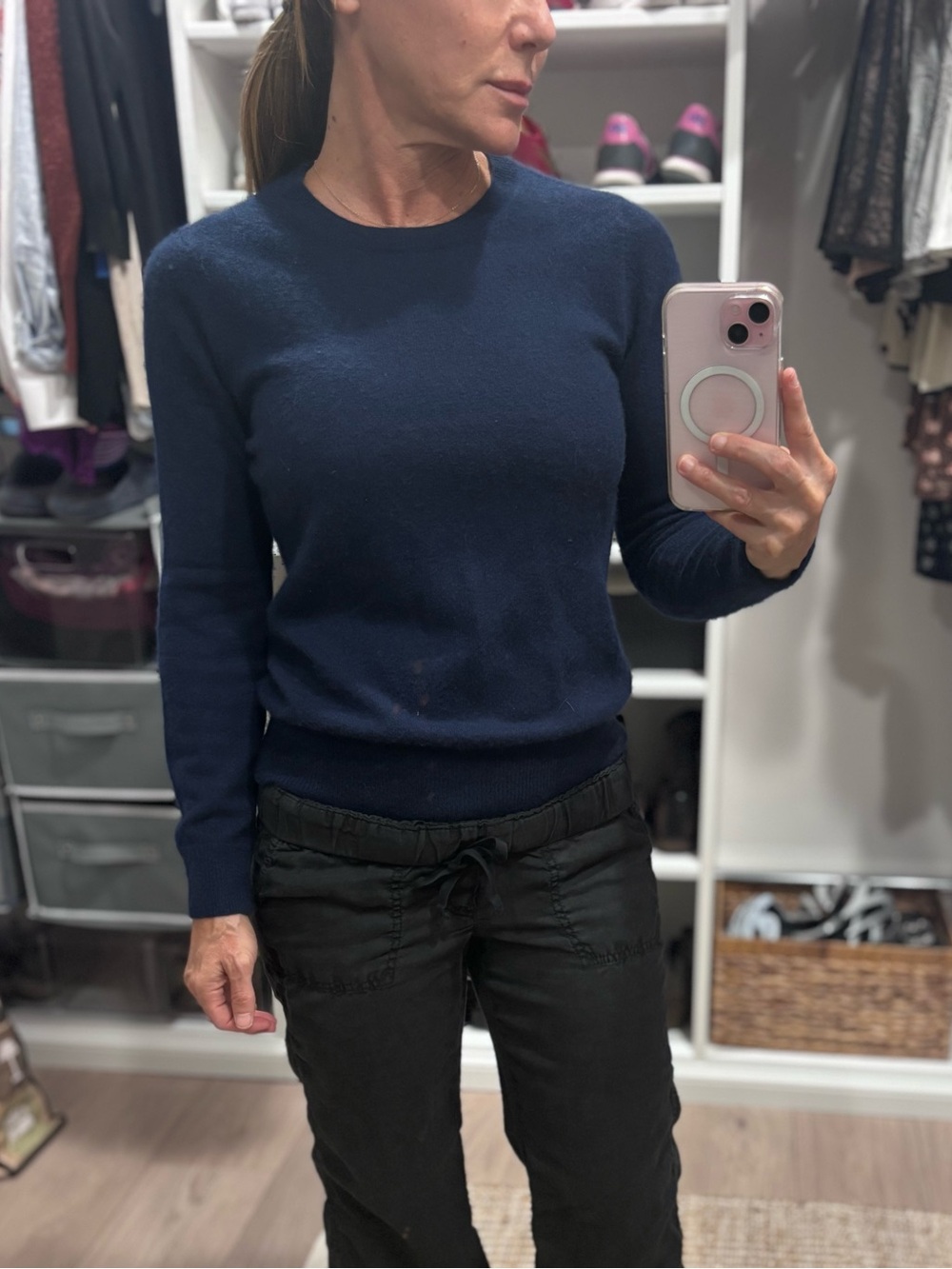 Quince 100% Cashmere Crewneck Sweater Navy Blue Small